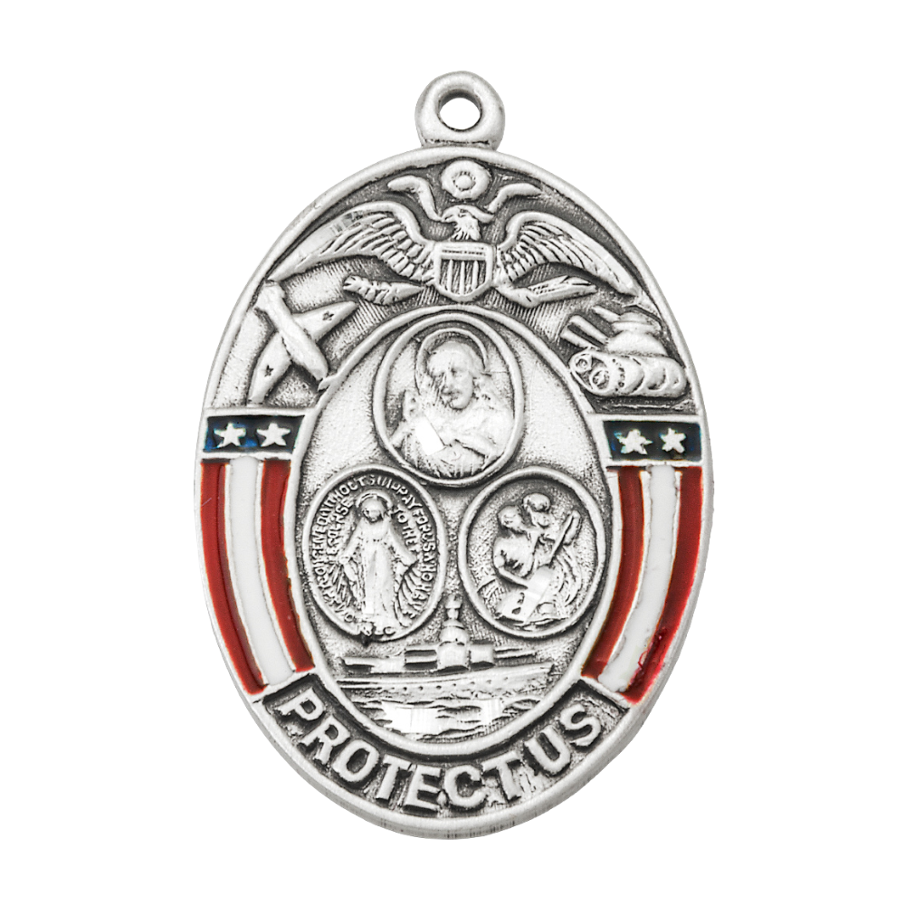 Military 3-Way Medal Sterling Silver Pendant Necklace — 24" Chain, Gift Box