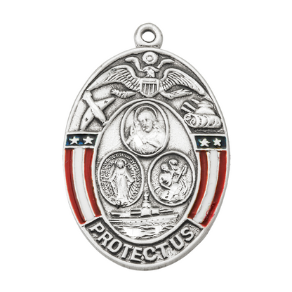 Military 3-Way Medal Sterling Silver Pendant Necklace — 24" Chain, Gift Box