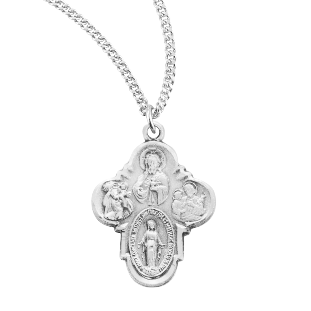 Sterling Silver 4-Way Medal, Catholic Gift, Made in USA