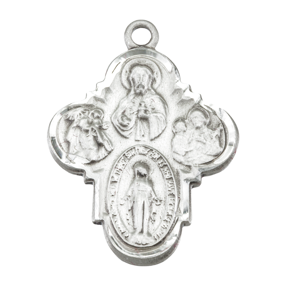 4-Way Medal Sterling Silver Pendant — 18" Chain, Made in USA, Gift Box Included