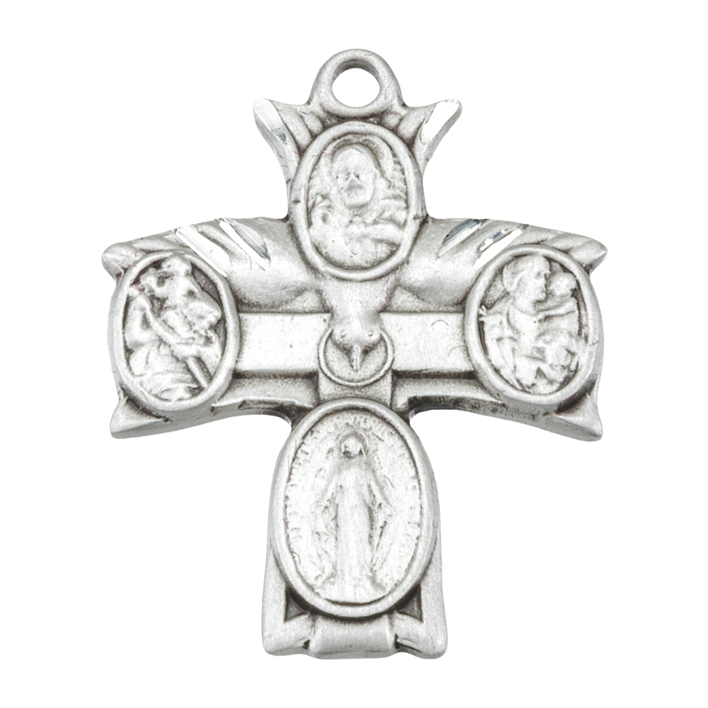 Holy Spirit 4-Way Sterling Silver Medal Necklace — 20" Chain, Gift Box Included