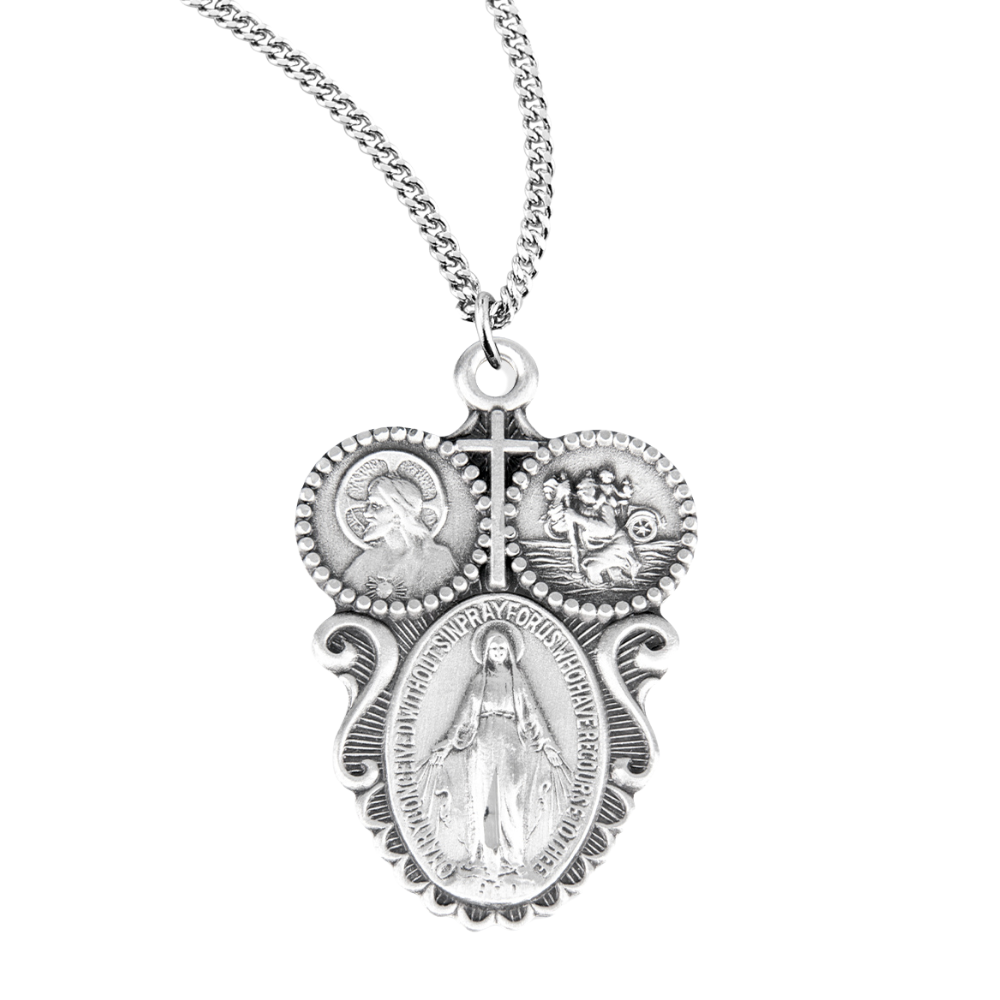 Sterling Silver 3-Way Medal, Catholic Gift, Made in USA