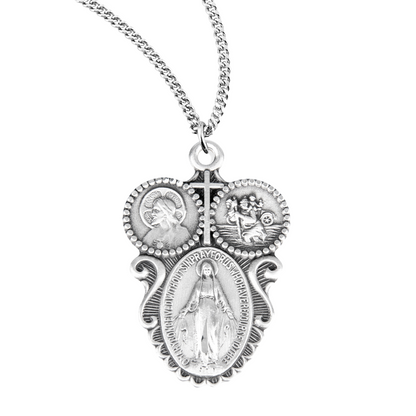 Sterling Silver 3-Way Medal, Catholic Gift, Made in USA