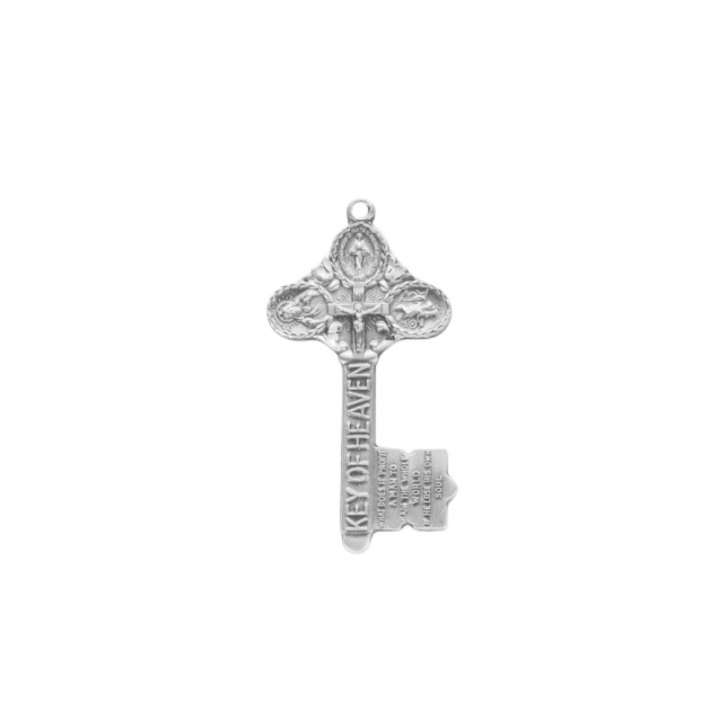 Key of Heaven 4-Way Sterling Silver Medal Necklace — 18" Chain, Gift Box