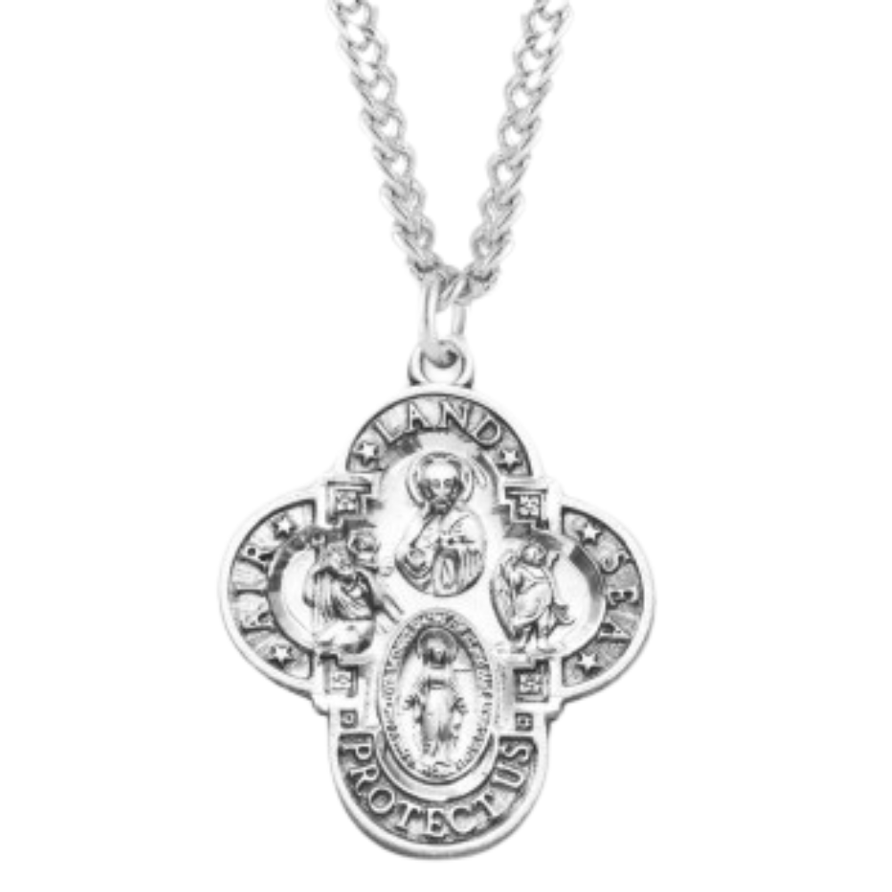 Sterling Silver Air, Land, & Sea 4-Way , Catholic Gift, Made in USA