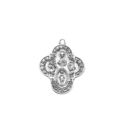 Air, Land, & Sea 4-Way Sterling Silver Medal Pendant — 24" Chain, Gift Box