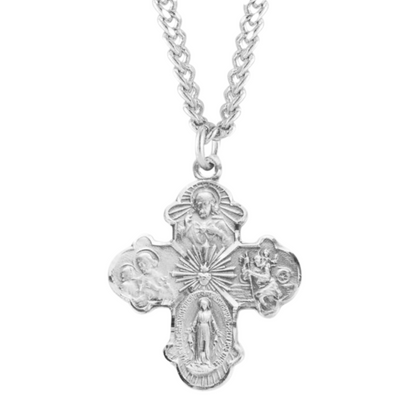 Sterling Silver 4-Way Medal, Catholic Gift, Made in USA
