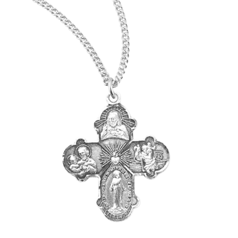 Sterling Silver 4-Way Medal, Catholic Gift, Made in USA