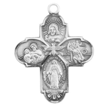 4 Way Medal with Holy Spirit Sterling Silver Pendant — 18" Chain, Gift Box