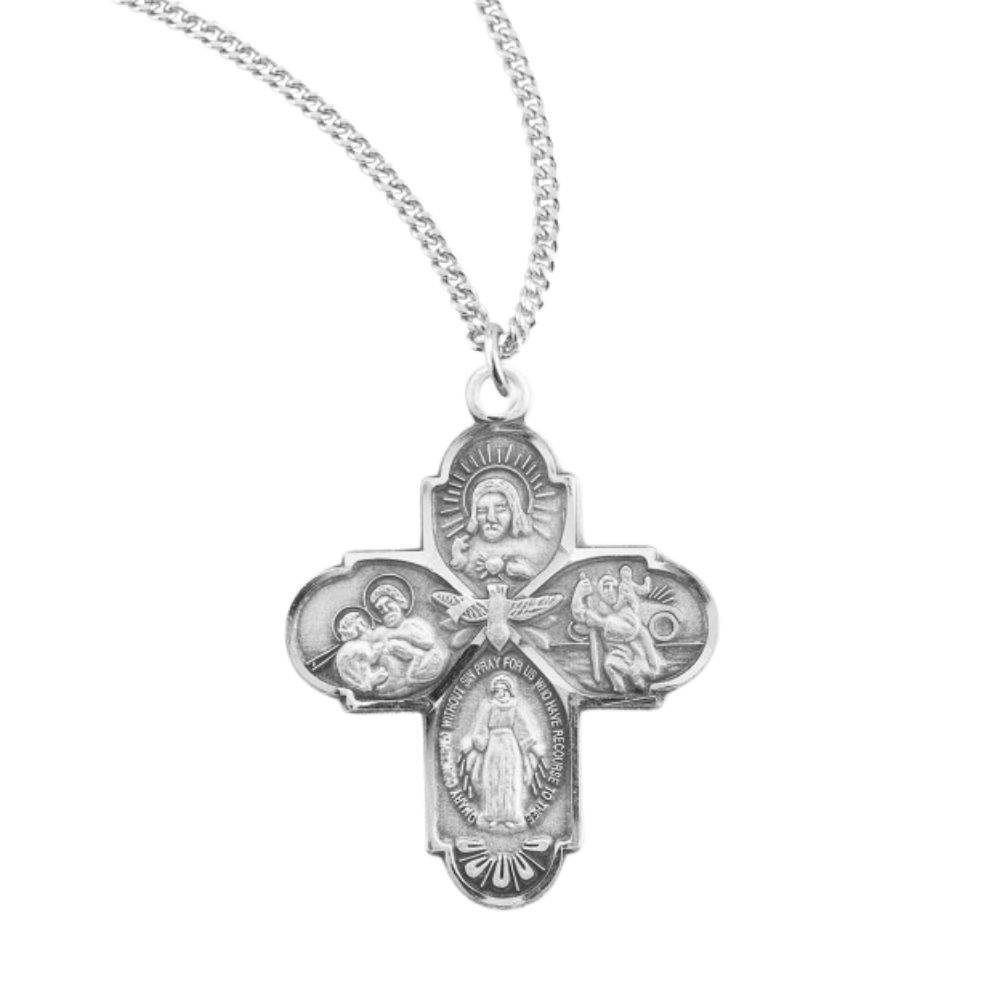 Sterling Silver 4 Way medal w/Holy Spirit , Catholic Gift, Made in USA