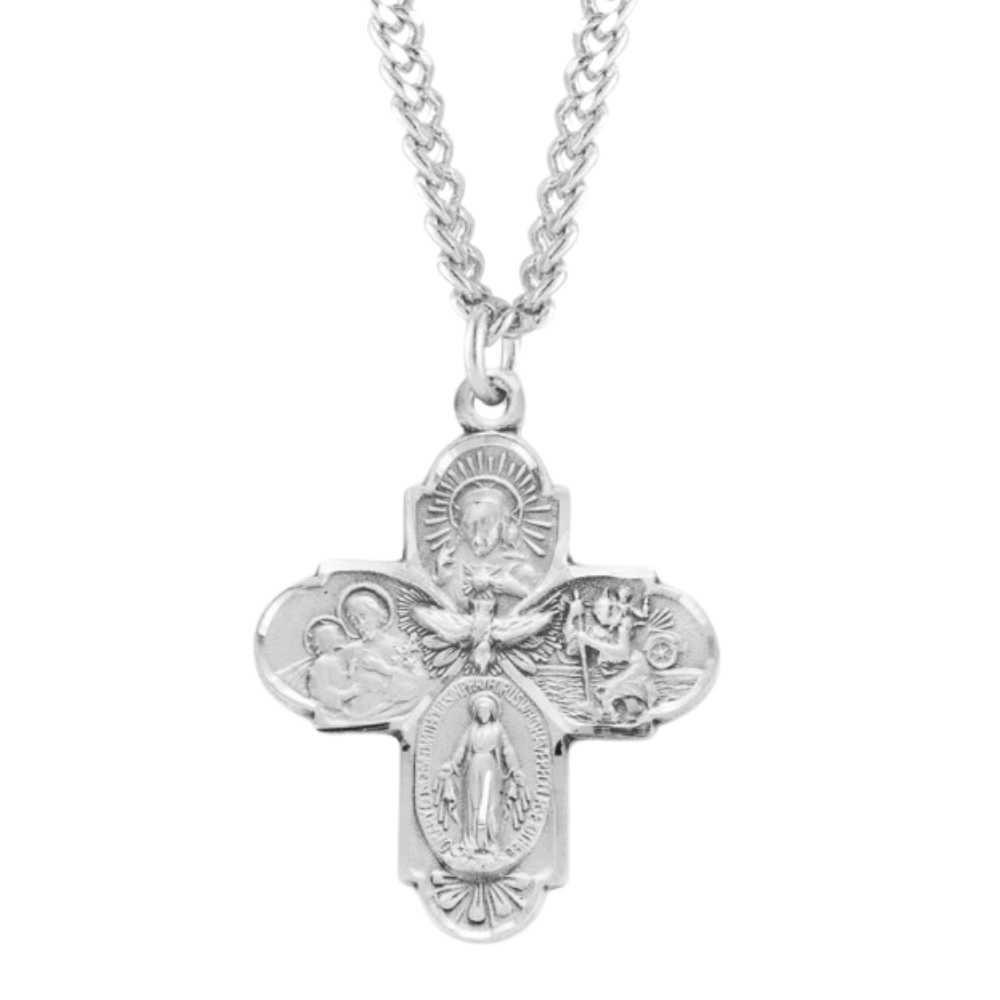 Sterling Silver 4-Way W/ Holy Spirit, Catholic Gift, Made in USA