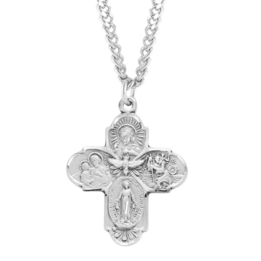 Sterling Silver 4-Way W/ Holy Spirit, Catholic Gift, Made in USA