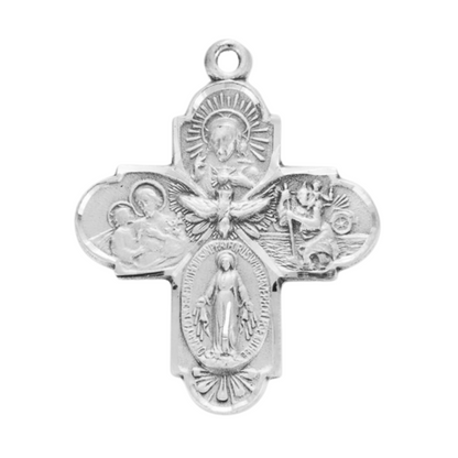 4-Way Holy Spirit Sterling Silver Medal Pendant — 24" Chain, Made in USA, Boxed
