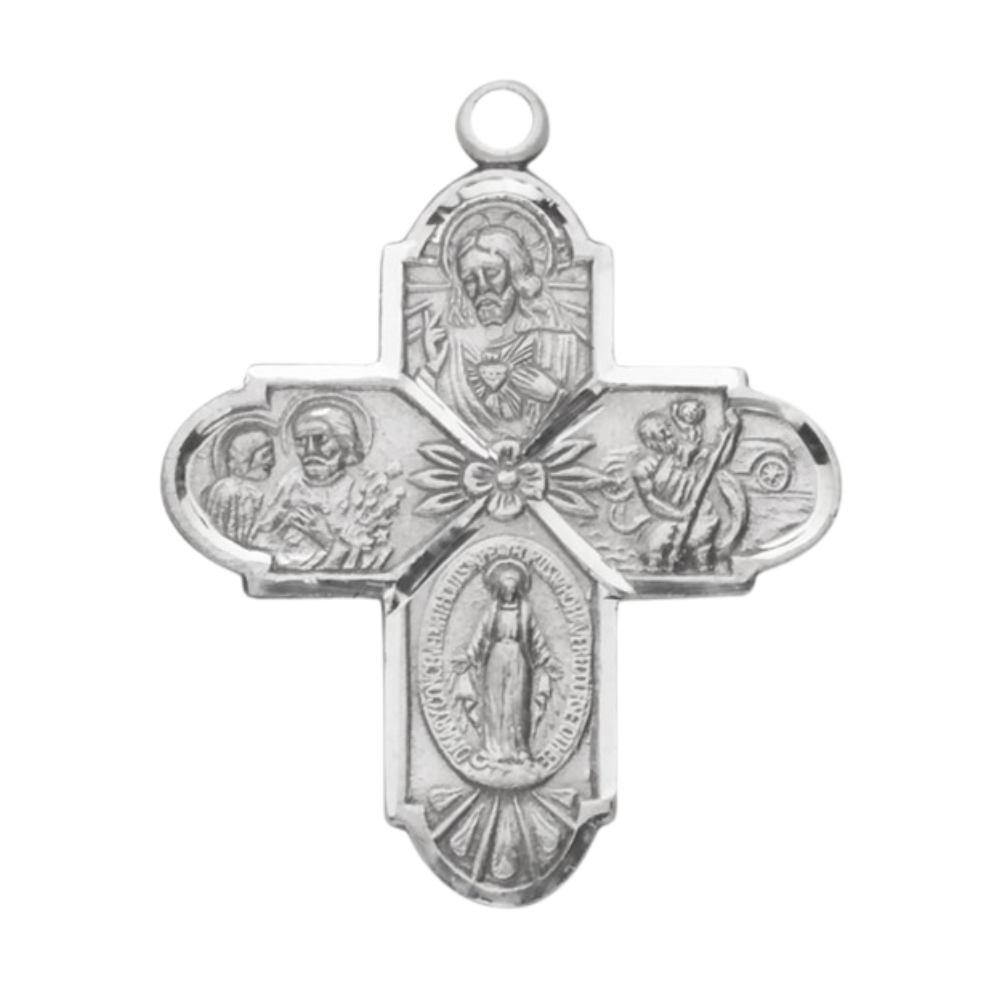 4-Way Medal Sterling Silver Pendant Necklace — 24" Chain, Gift Box Included