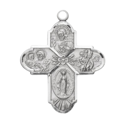 4-Way Medal Sterling Silver Pendant Necklace — 24" Chain, Gift Box Included