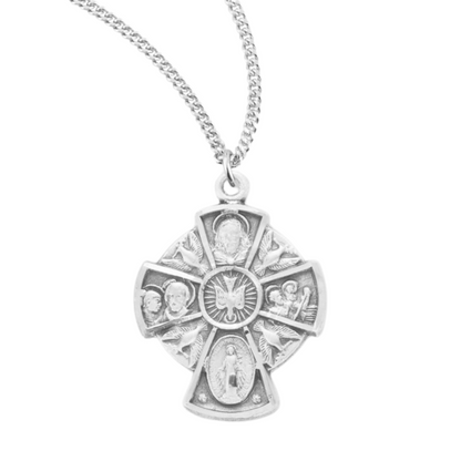 Sterling Silver 4-Way Medal, Catholic Gift, Made in USA