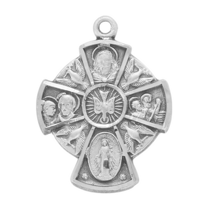 4-Way Medal Sterling Silver Catholic Pendant Necklace — 18" Chain, Made in USA