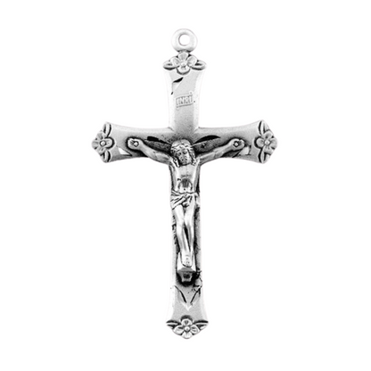 Sterling Silver Flare Tipped Crucifix Necklace — 24" Chain, Gift Box Included