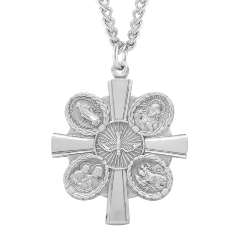 Sterling Silver 4-Way Medal, Catholic Gift, Made in USA