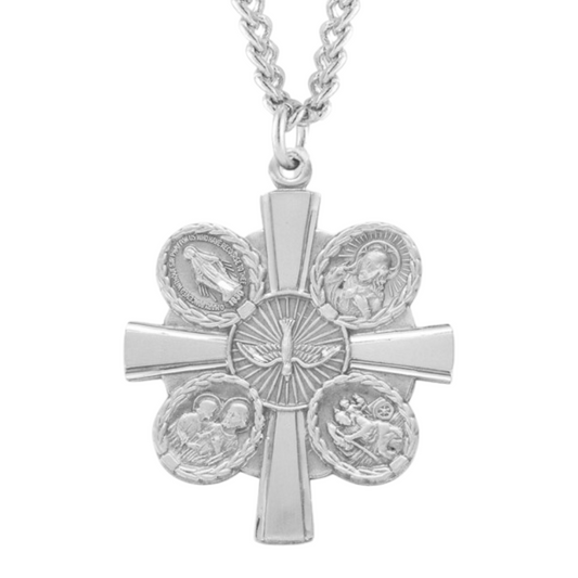 Sterling Silver 4-Way Medal, Catholic Gift, Made in USA