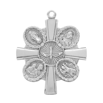 4-Way Medal Sterling Silver Pendant — 24" Chain, Made in USA, Gift Box Included