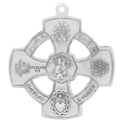 Four-Way Medal Sterling Silver Pierced Cross Pendant — 24" Chain, Gift Box