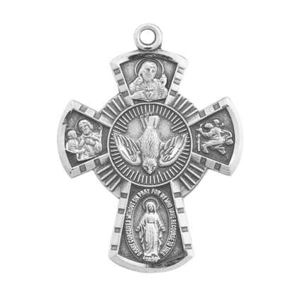 4-Way Medal Sterling Silver Pendant Necklace — 18" Chain, Gift Box Included