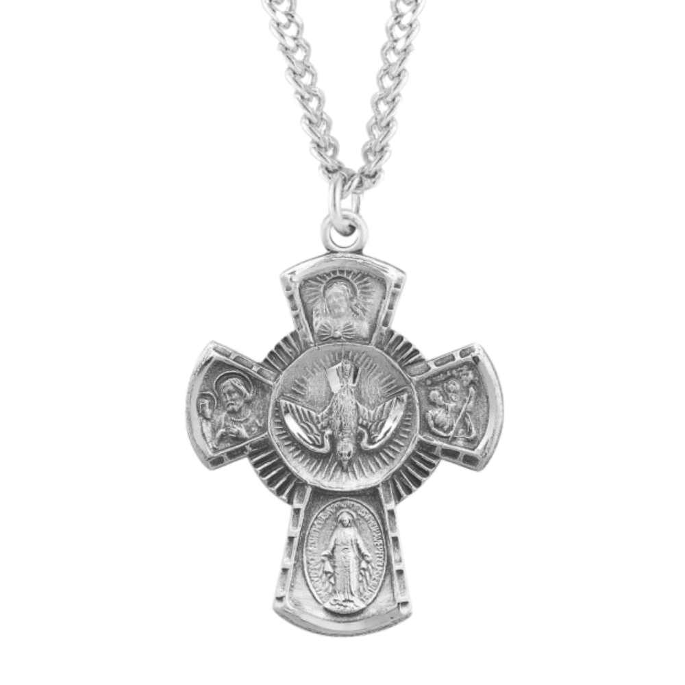 Sterling Silver 4-Way Medal, Catholic Gift, Made in USA