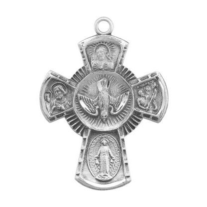 4-Way Medal Sterling Silver Pendant Necklace — 24" Chain, Gift Box Included