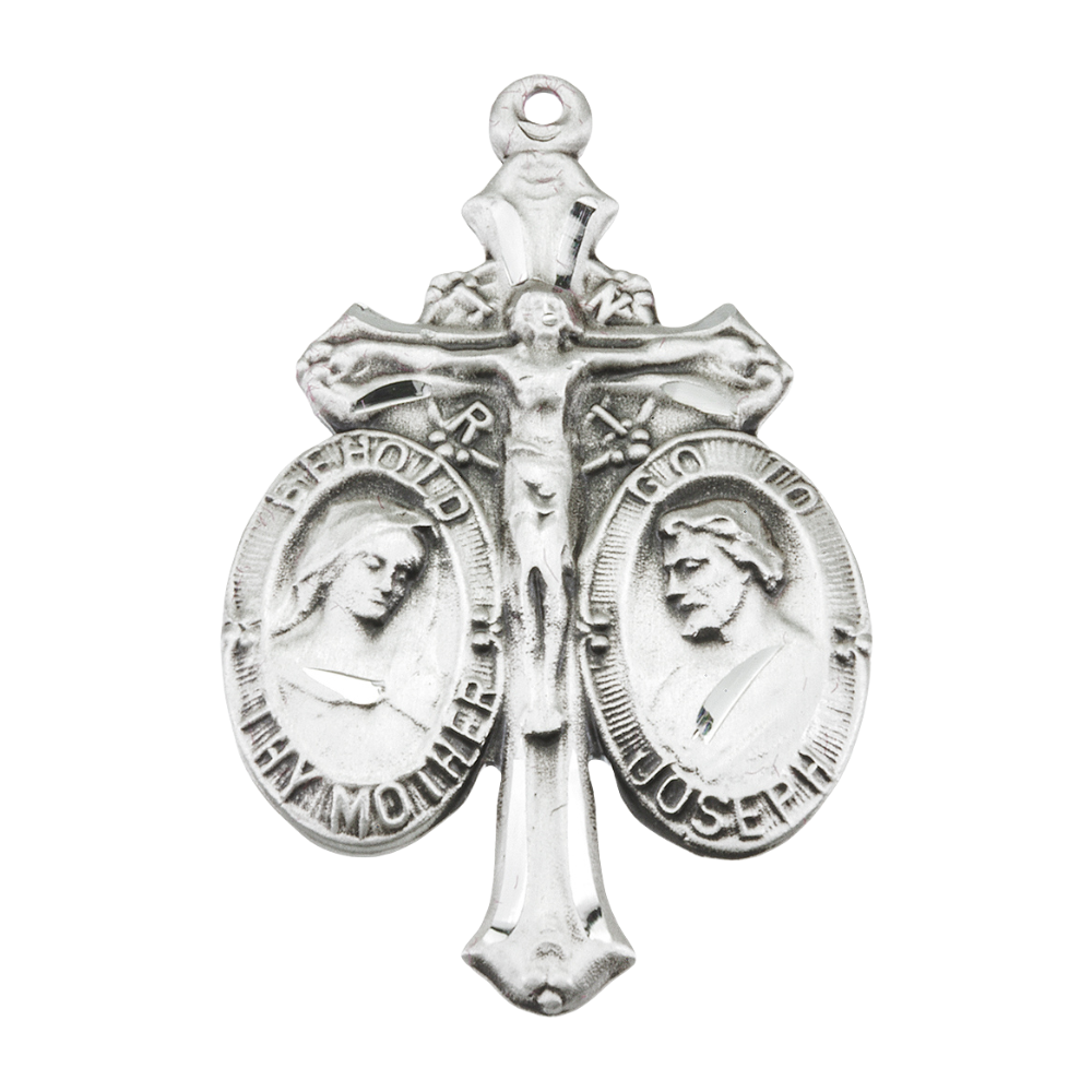 Jesus-Mary-Joseph Sterling Silver Medal Pendant — 24" Chain, Gift Box