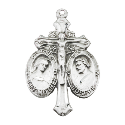 Jesus-Mary-Joseph Sterling Silver Medal Pendant — 24" Chain, Gift Box