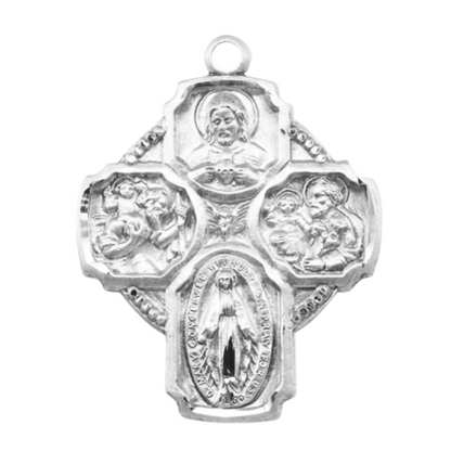 Four-Way Sterling Silver Medal Pendant Necklace — 24" Chain, Gift Box Included