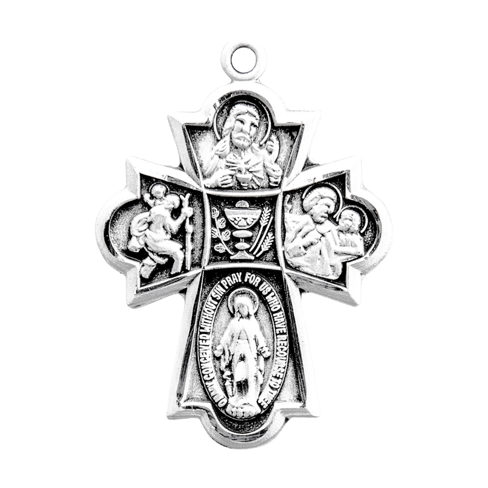4-Way Medal Sterling Silver Necklace — 24" Chain, Made in USA, Gift Box Included