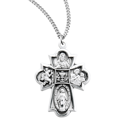 Sterling Silver 4-Way Medal, Catholic Gift, Made in USA