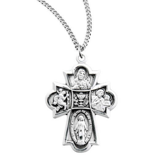Sterling Silver 4-Way Medal, Catholic Gift, Made in USA