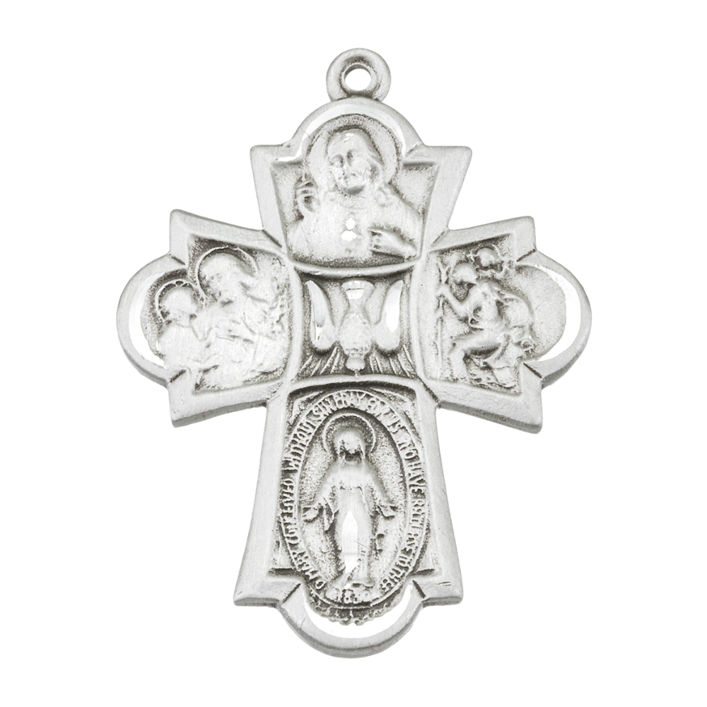Four-Way Medal Sterling Silver Pendant Necklace — 24" Chain, Gift Box Included