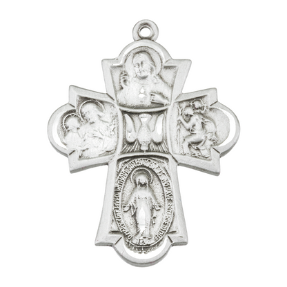 Four-Way Medal Sterling Silver Pendant Necklace — 24" Chain, Gift Box Included