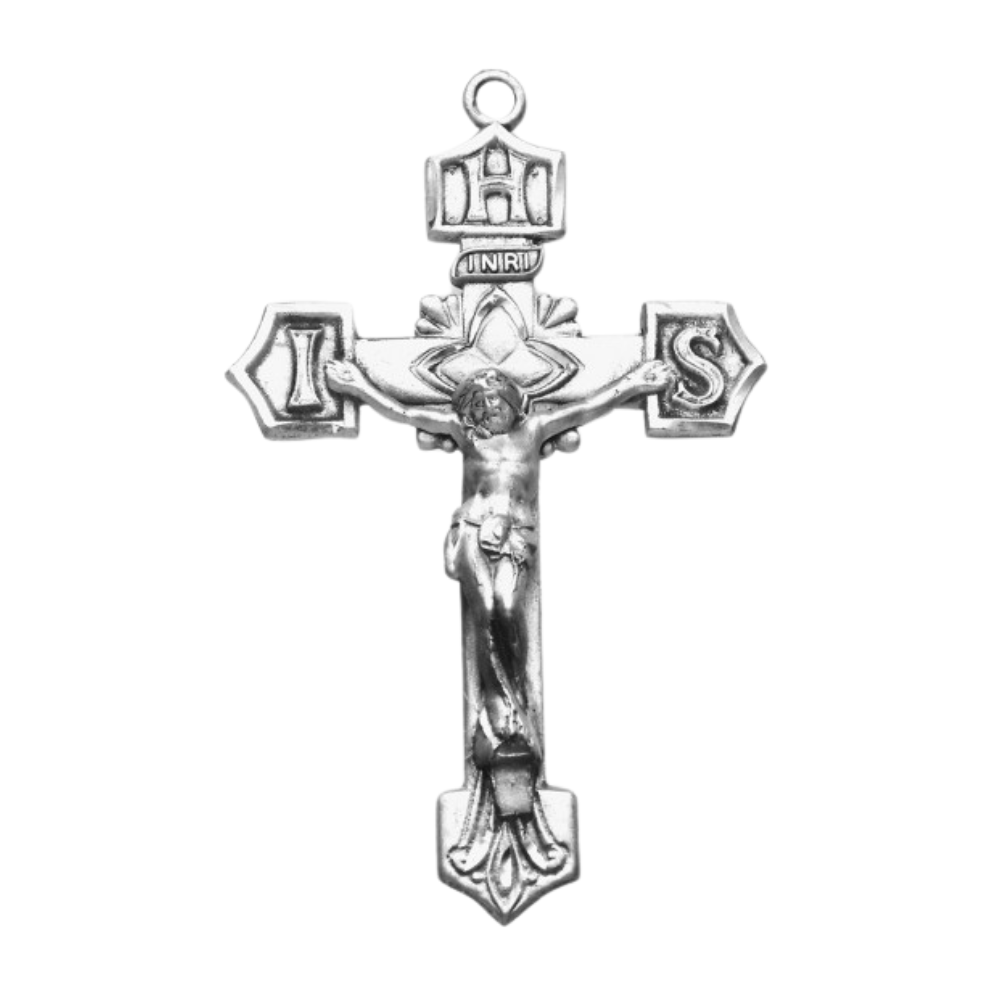 IHS Crucifix Sterling Silver Pendant — 24" Chain, Made in USA, Gift Box Included