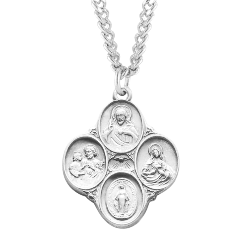 Sterling Silver 4-Way Medal, Catholic Gift, Made in USA