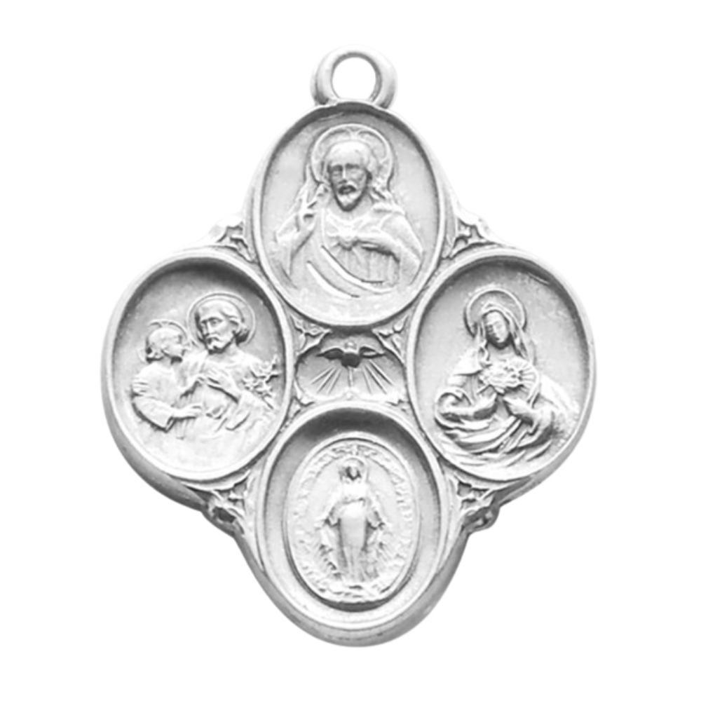 4-Way Medal Sterling Silver Pendant — 24" Chain, Made in USA, Gift Box Included