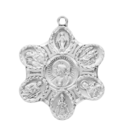 7-Way Sterling Silver Medal Pendant Necklace — 24" Chain, Gift Box Included