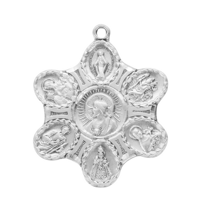 Sterling Silver 7-Way Medal with 24" Rhodium Plated Stainless Steel Chain Necklace, Made in USA- Deluxe Velvet Gift Box Included