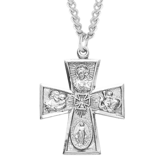 Sterling Silver 4-Way Medal, Catholic Gift, Made in USA