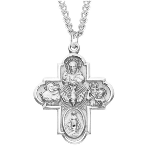 Sterling Silver Lrg 4-Way , Catholic Gift, Made in USA