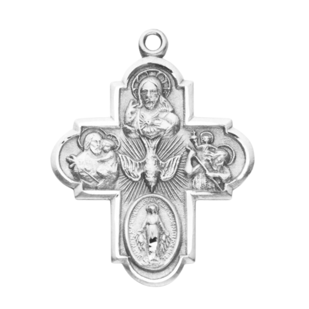 4-Way Medal Sterling Silver Pendant — 24" Chain, Made in USA, Gift Box Included
