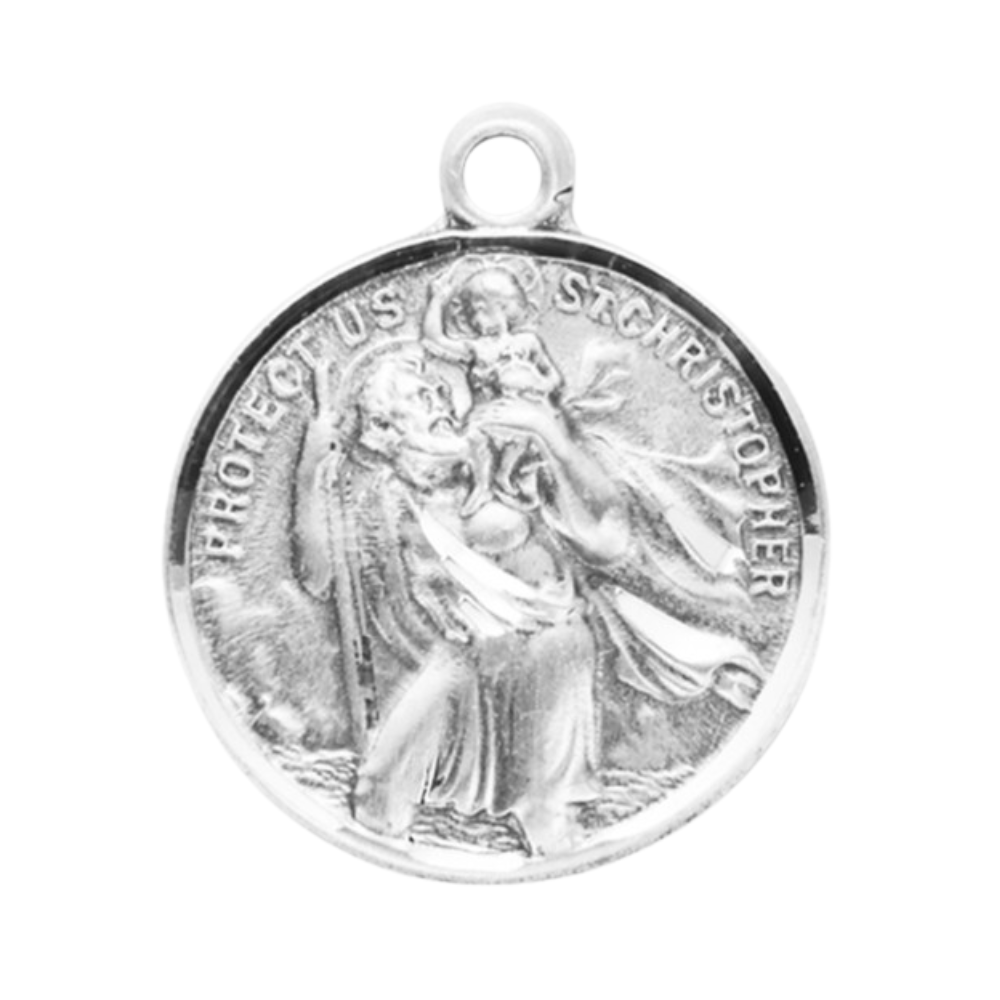 Saint Christopher & Raphael Sterling Silver Medal — 24" Chain, Gift Box