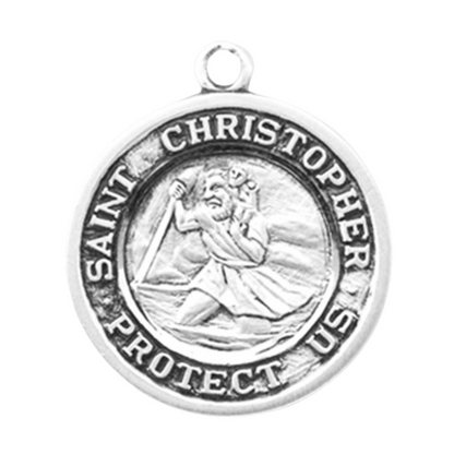 Saint Christopher Sterling Silver Medal Pendant — 18" Chain, Gift Box Included
