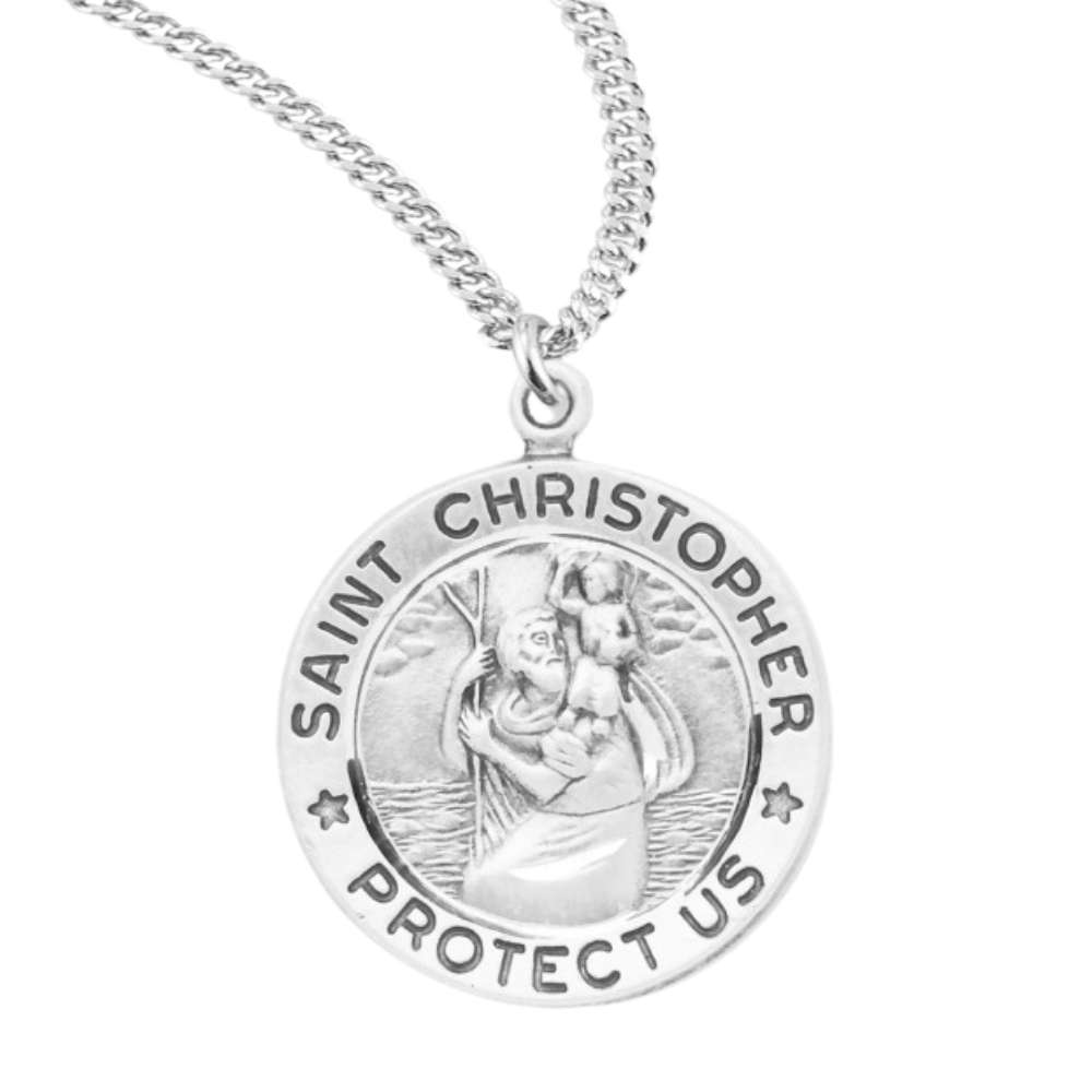 Saint Christopher Round Sterling Silver Medal, Catholic Gift, Made in USA