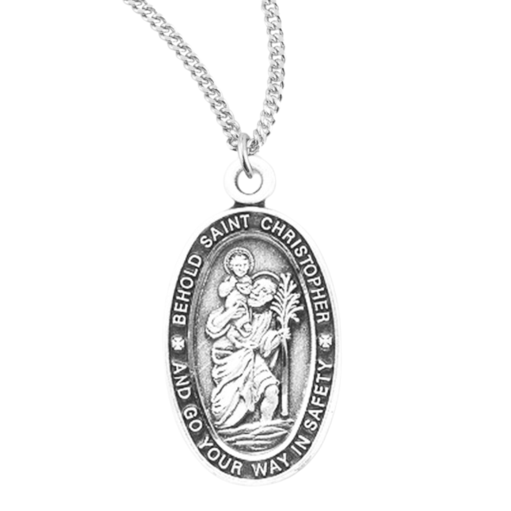 Saint Christopher Oval Sterling Silver Medal, Catholic Gift, Made in USA