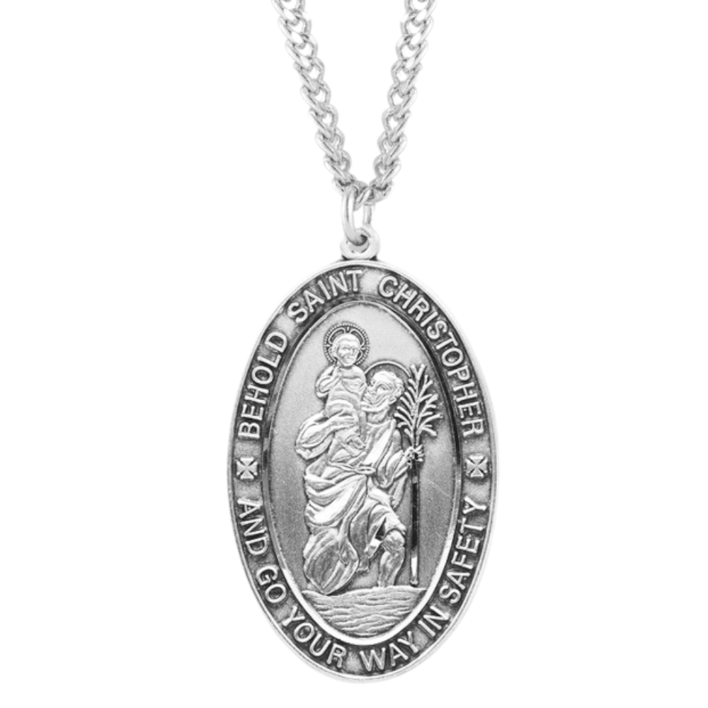 Saint Christopher Oval Sterling Silver Medal, Catholic Gift, Made in USA
